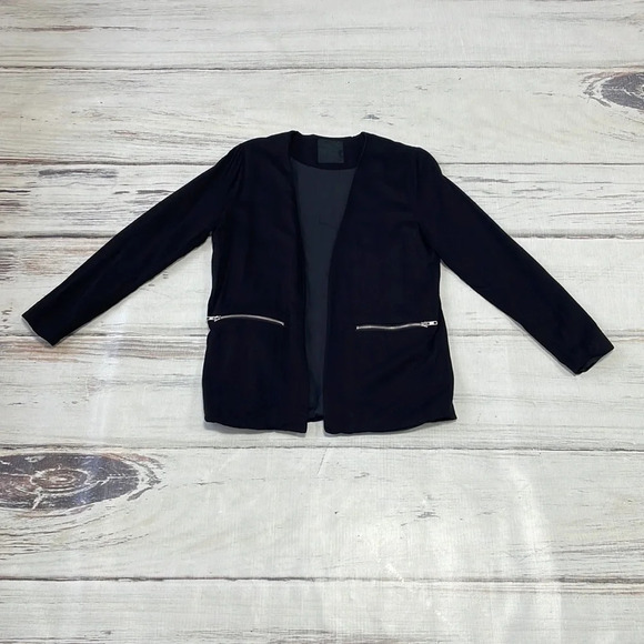 Just Female Blazer Suit Jacket Black Zip Pockets Size Large - Picture 10 of 12